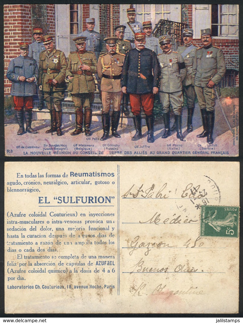 978 FRANCE: WWI: Allied Leaders At War Council, With Advertising For "Sulfurion" (medicin - Sonstige & Ohne Zuordnung