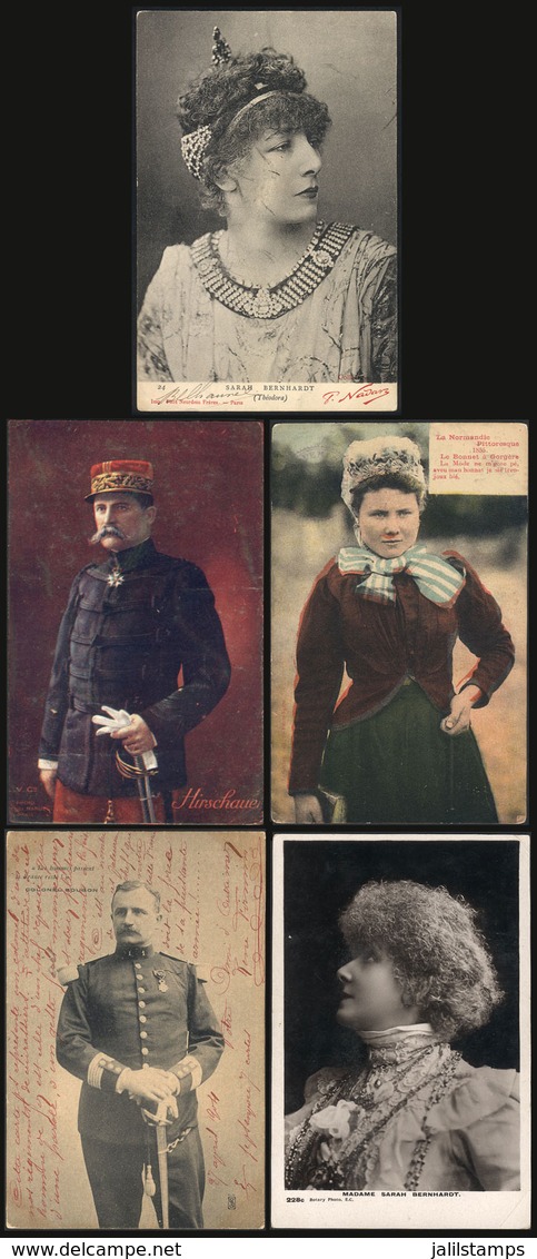 981 FRANCE: 5 Old PCs With Views Of Famous Persons (Sarah Bernhardt, Gral. Hirschauer, Co - Autres & Non Classés