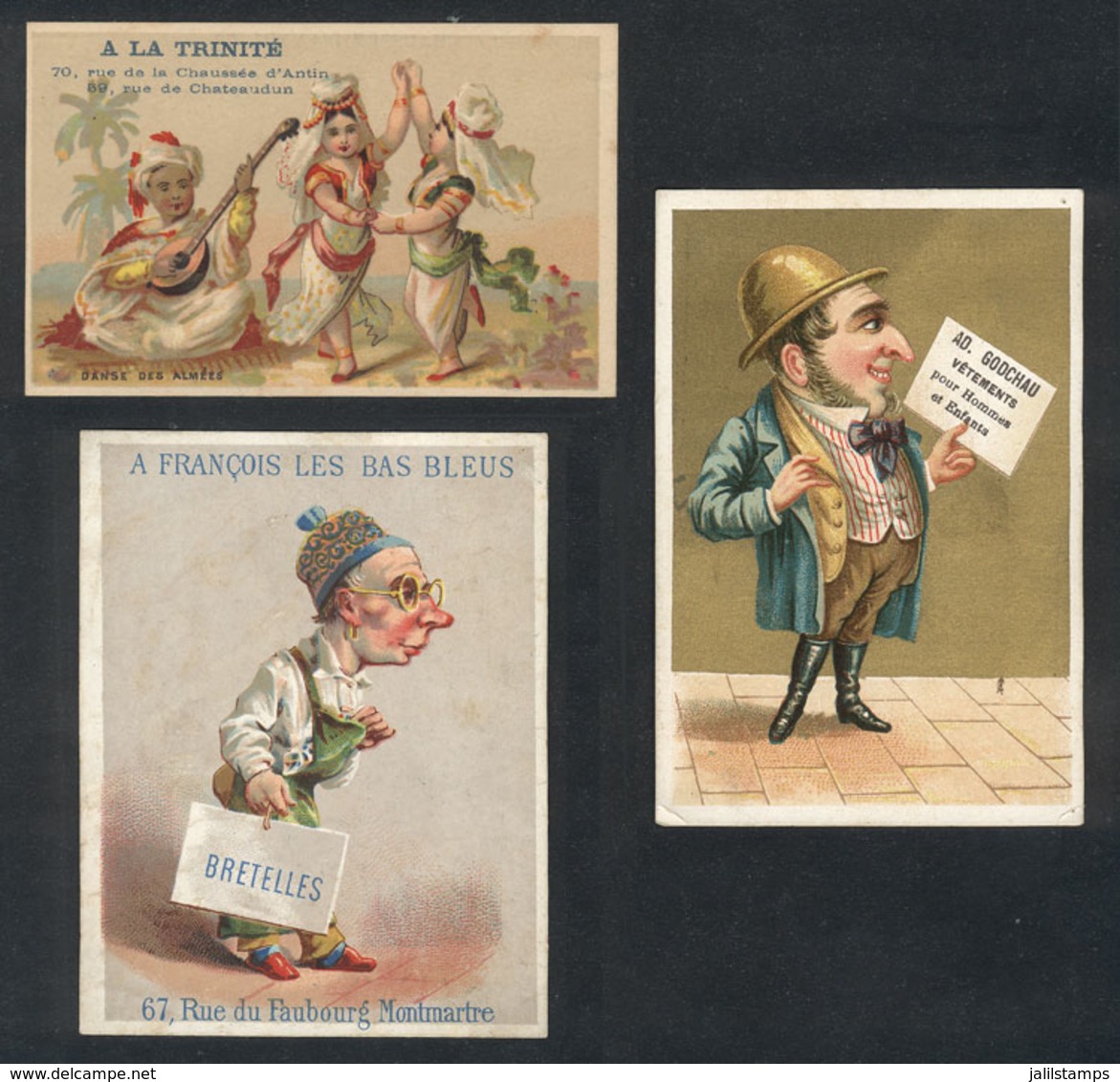 998 FRANCE: 3 Cards Advertising Paris Stores, Circa 1900, Excellent Quality! - Autres & Non Classés