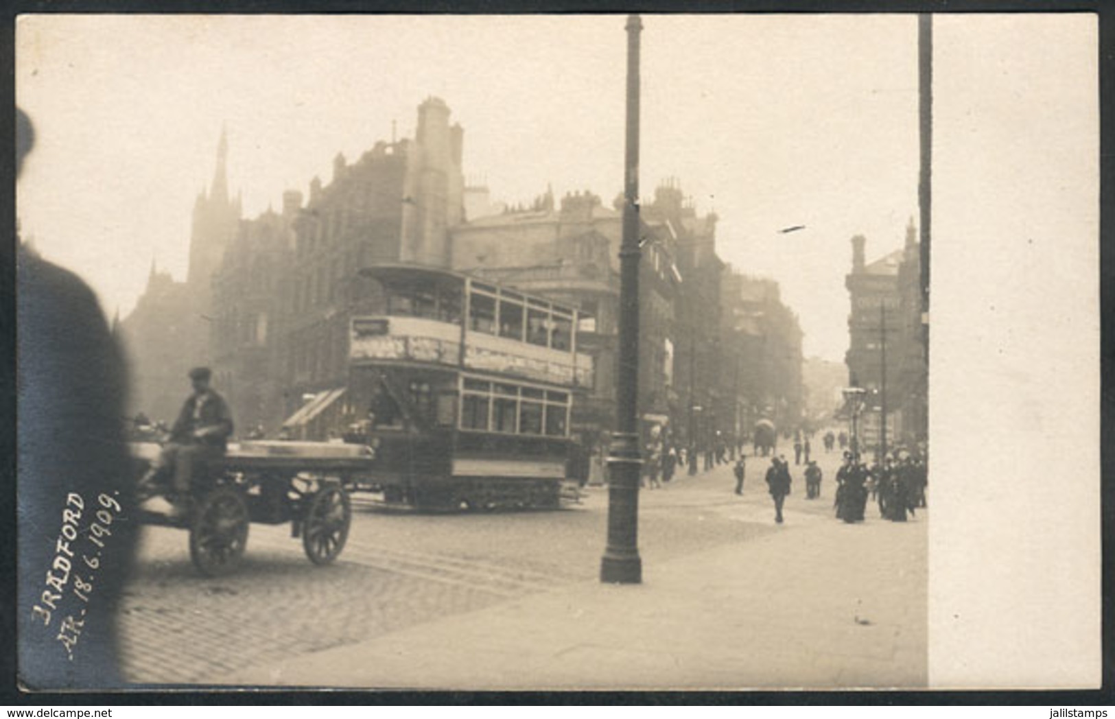 1011 GREAT BRITAIN: BRADFORD: Tram, Nice Street View, Real Photo PC Dated 18/JUN/1909, Unu - Autres & Non Classés