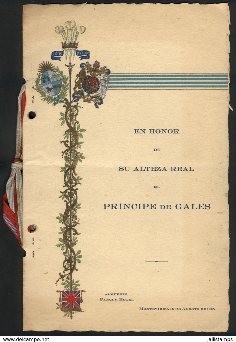 1015 GREAT BRITAIN: Dinner Menu In Honor Of The Prince Of Wales, During His Visit To Urugu - Menus