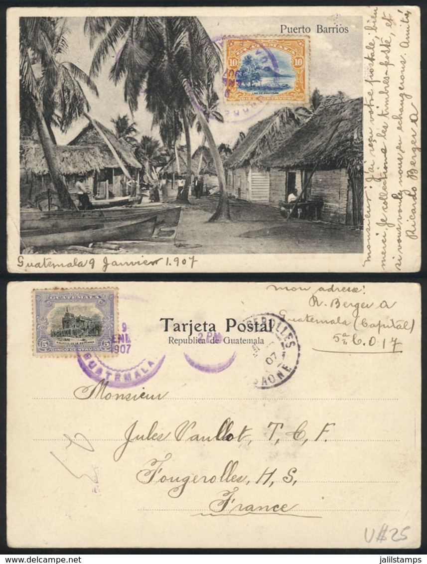 1023 GUATEMALA: PUERTO BARRIOS: A Group Of Houses, TP Sent To France On 9/JA/1907, VF! - Guatemala