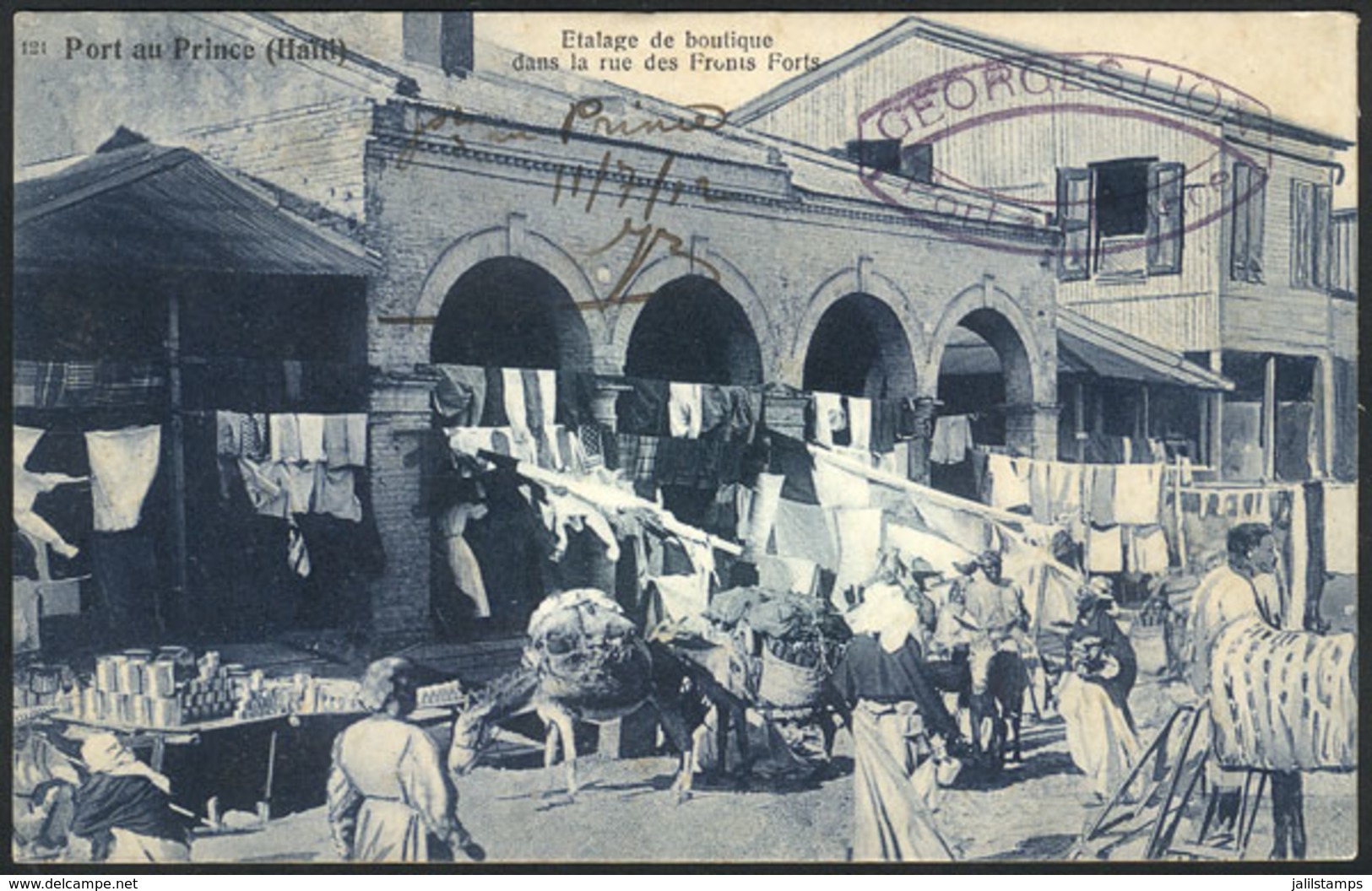 1042 HAITI: PORT AU PRINCE: Market Stalls In Rue Des Fronts Forts, Dated 1912, Minor Defec - Haiti