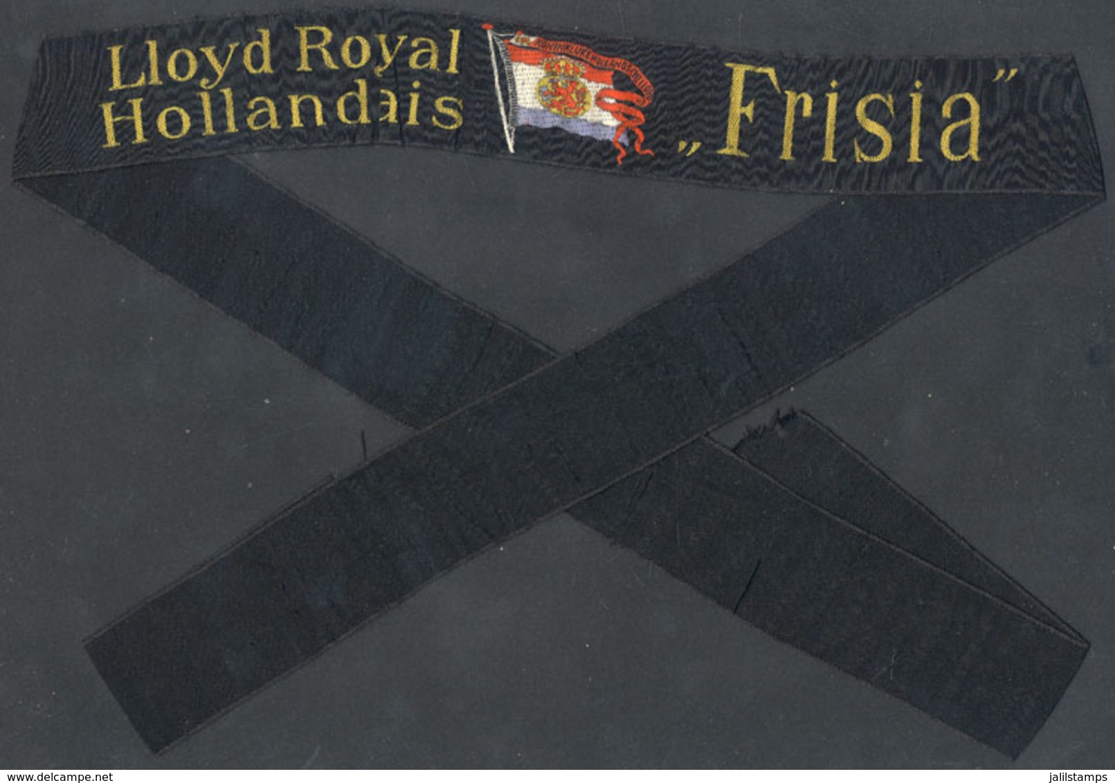 1055 NETHERLANDS: Old Sailors's Hat Ribbon Of Dutch Ship "Frisia", Lloyd Royal Hollandais, - Casques & Coiffures