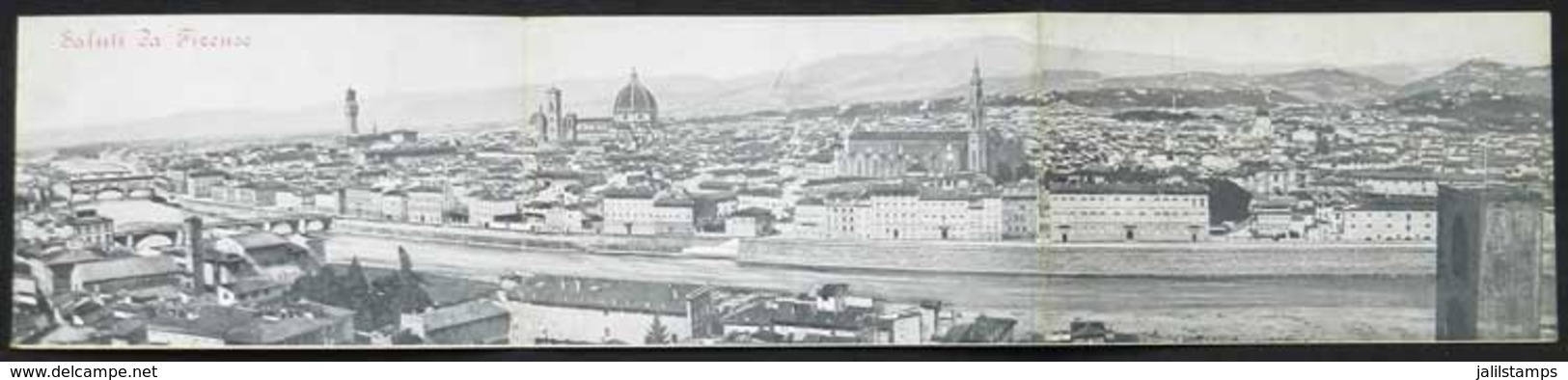 1082 ITALY: FIRENZE: General View Of The City, TRIPLE Postcard Dated 1906, Very Nice! - Autres & Non Classés