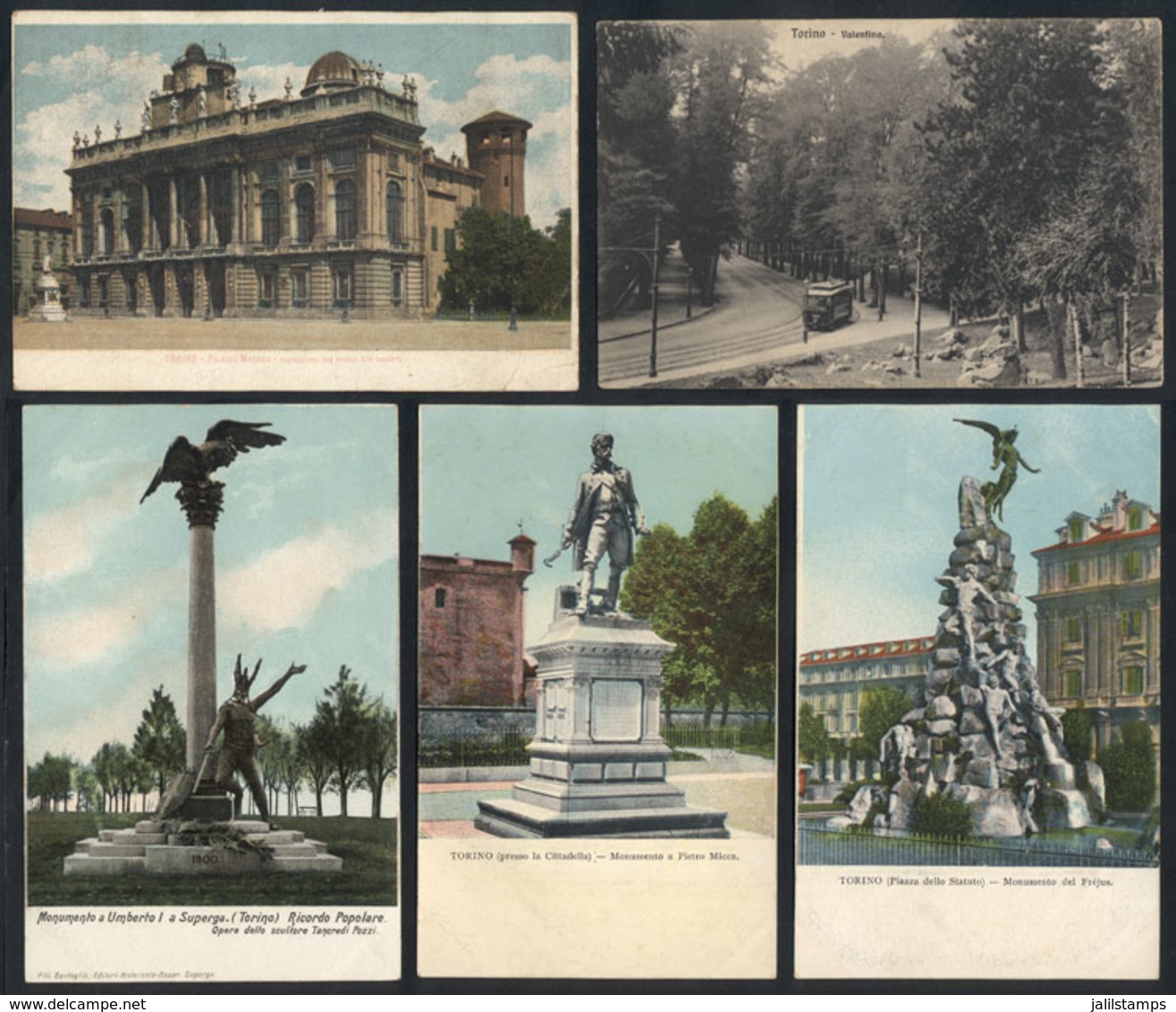 1089 ITALY: TORINO: 5 Postcards With Nice Views: Valentino, Palazzo Madama, 3 Monuments, V - Autres & Non Classés