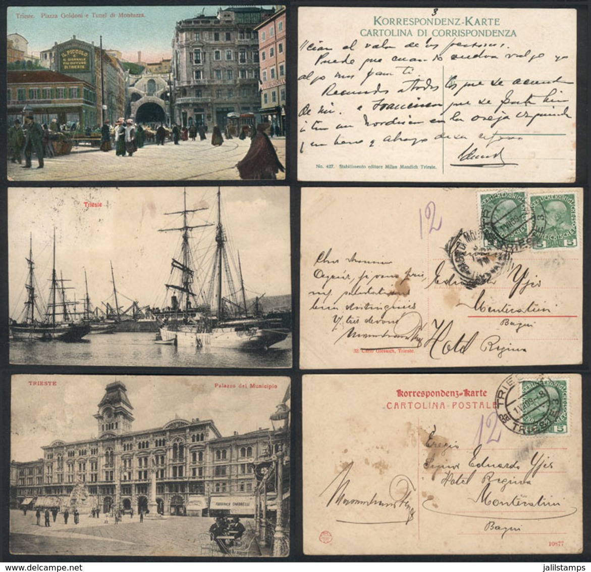 1091 ITALY: TRIESTE: 5 Old Postcards, Very Good Views! - Other & Unclassified