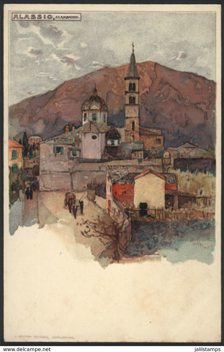 1096 ITALY: ALASSIO Sant.Ambrogio, Lithograph PC Signed Manuel Wielandt, Ed.Velten, VF, Wi - Autres & Non Classés