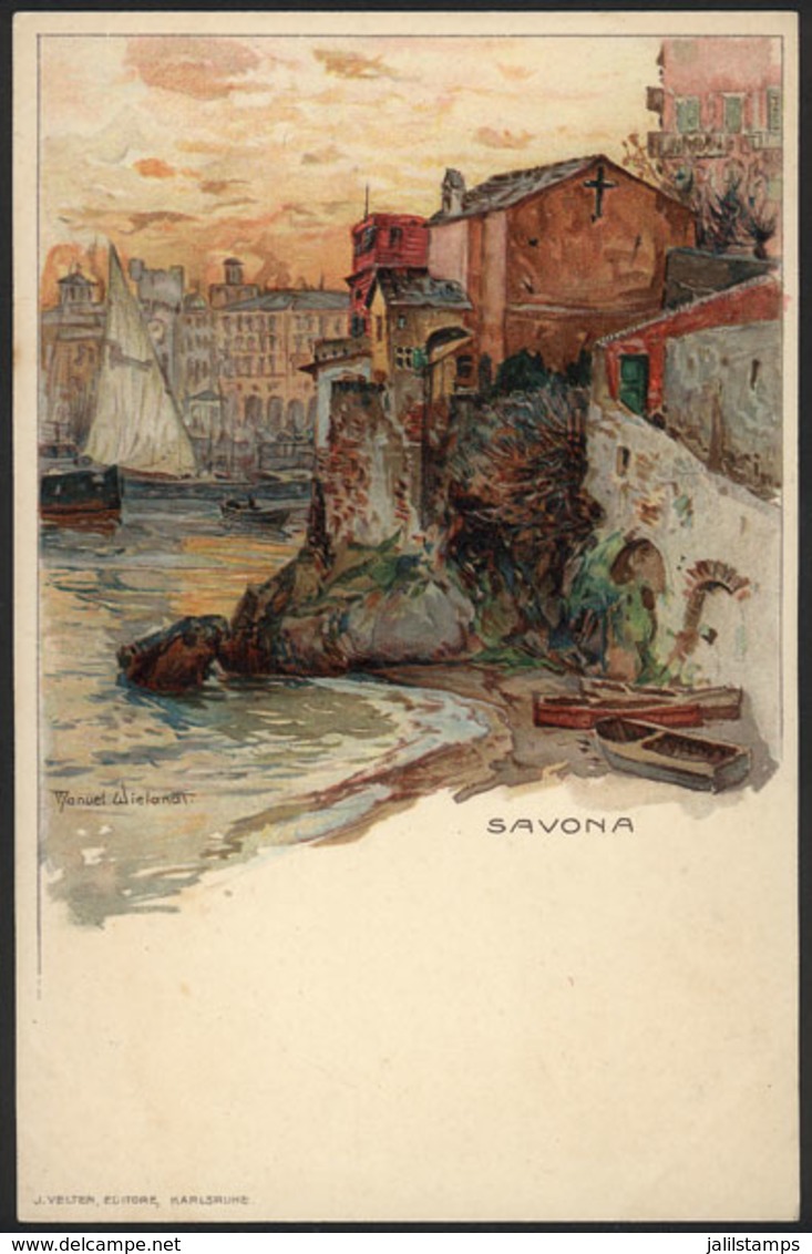 1097 ITALY: SAVONA, Lithograph PC Signed Manuel Wielandt, Ed.Velten, VF! - Other & Unclassified