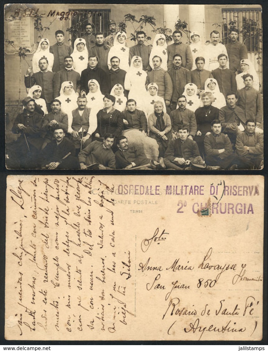 1116 ITALY: Nurses And Staff Of The Military Hospital, World War I, 1916, Sent To Argentin - Autres & Non Classés