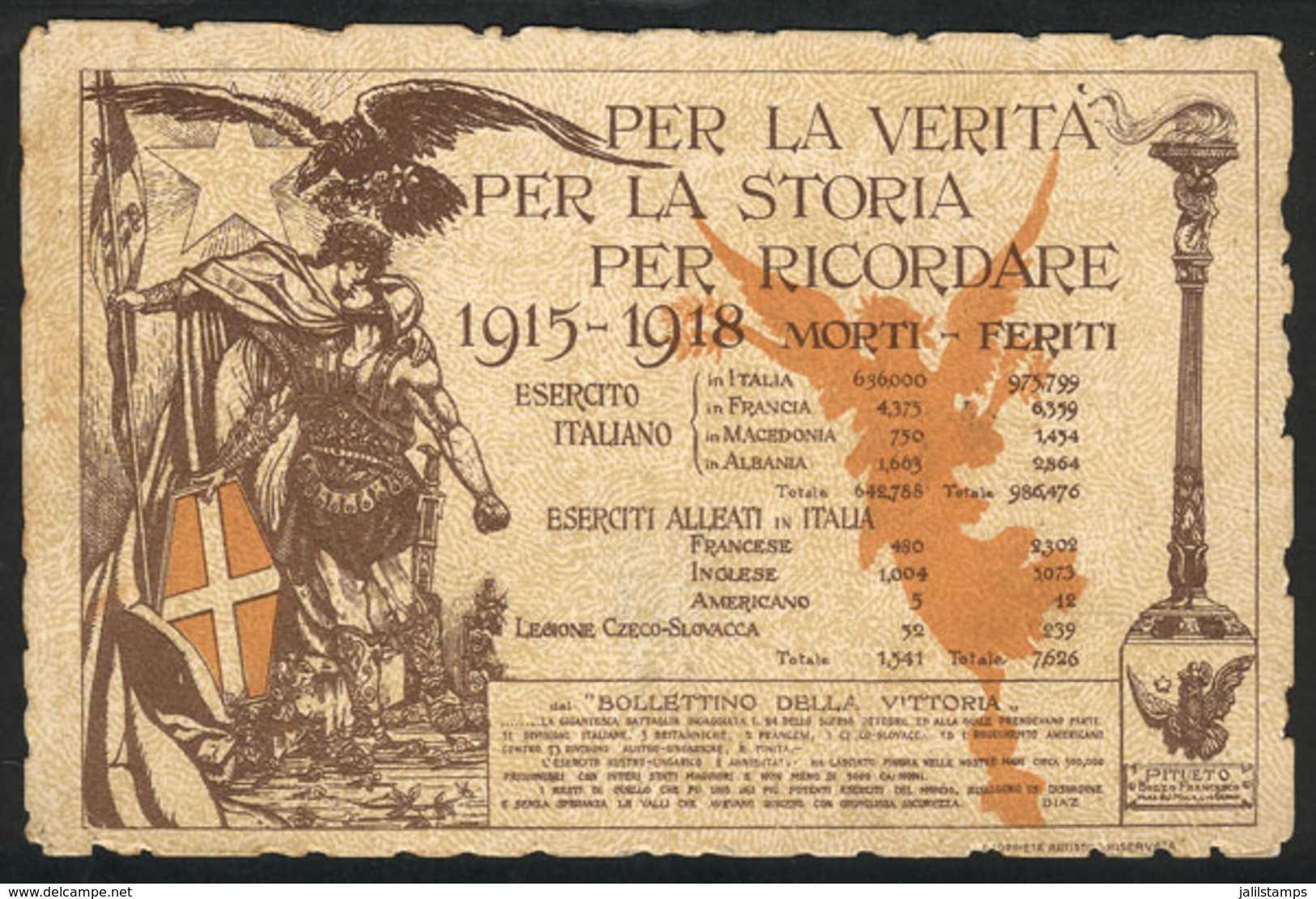 1121 ITALY: World War I: Italian And Allied Soldiers, Number Of Casualties And Military Wo - Autres & Non Classés