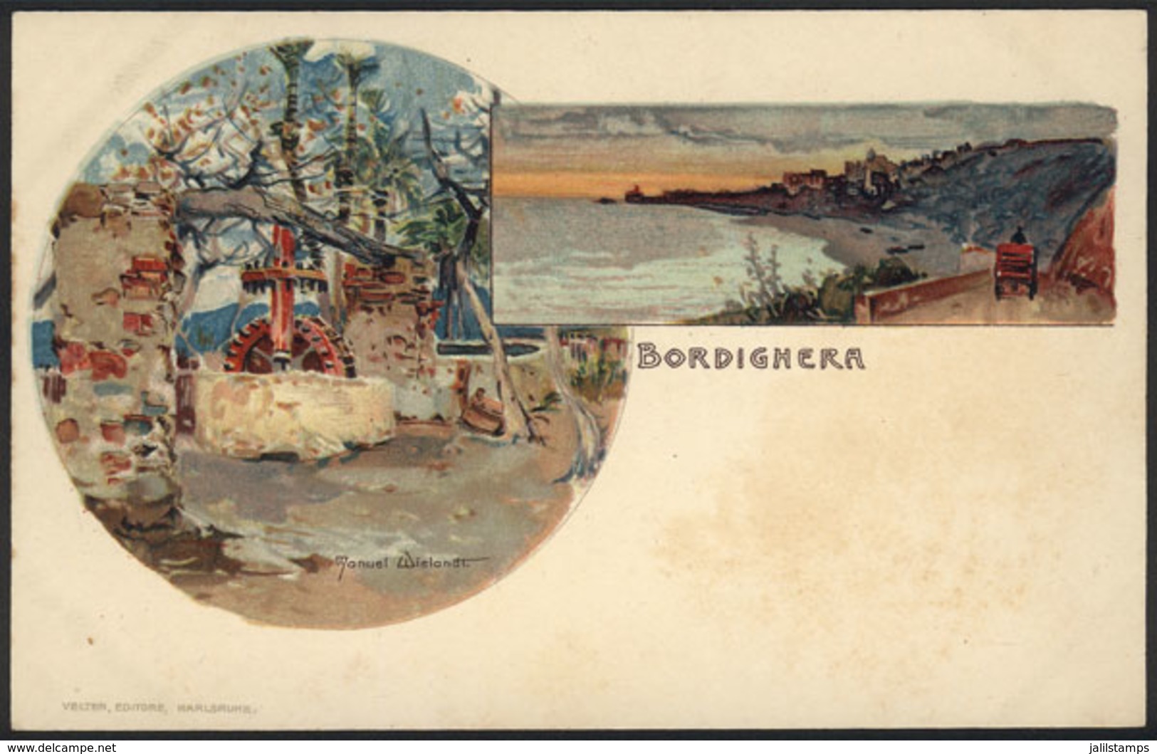 1134 ITALY: BORDIGHERA, Lithograph PC Signed Manuel Wielandt, Ed.Velten, VF, With Some Sta - Other & Unclassified