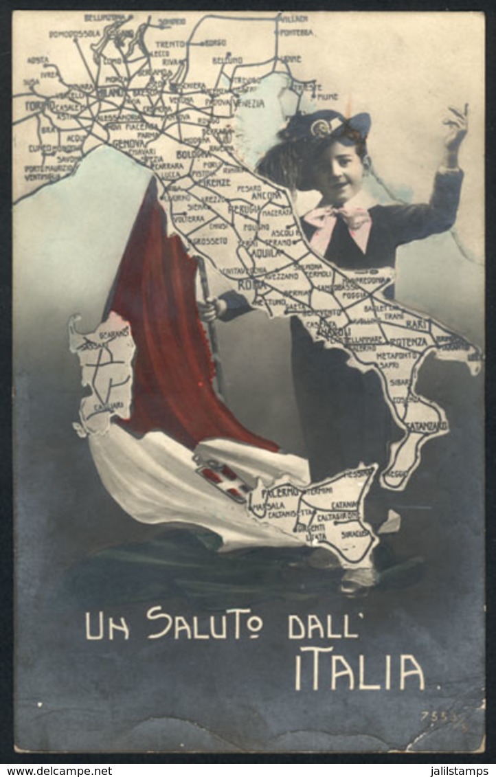 1161 ITALY: Route Map Of Italy, Sent To Cape Town In 1908, One Bent Corner - Autres & Non Classés