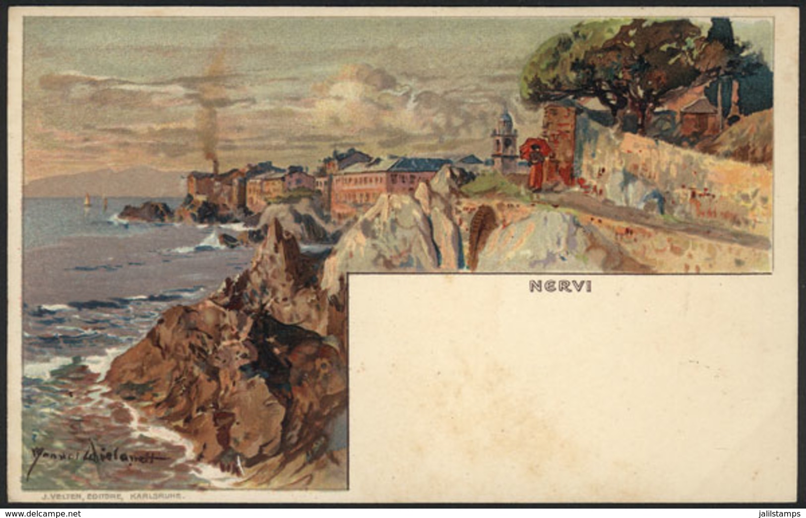 1178 ITALY: NERVI, Very Nice Lithograph PC Signed Manuel Wielandt, Ed.Velten, VF Quality! - Autres & Non Classés