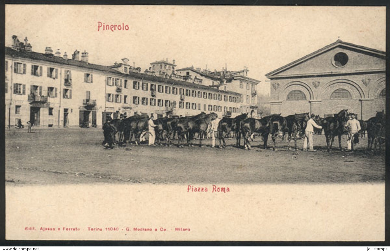 1182 ITALY: PINEROLO: Horses On Piazza Roma, Ed. AJassa E Ferrato, Unused, VF Quality - Autres & Non Classés