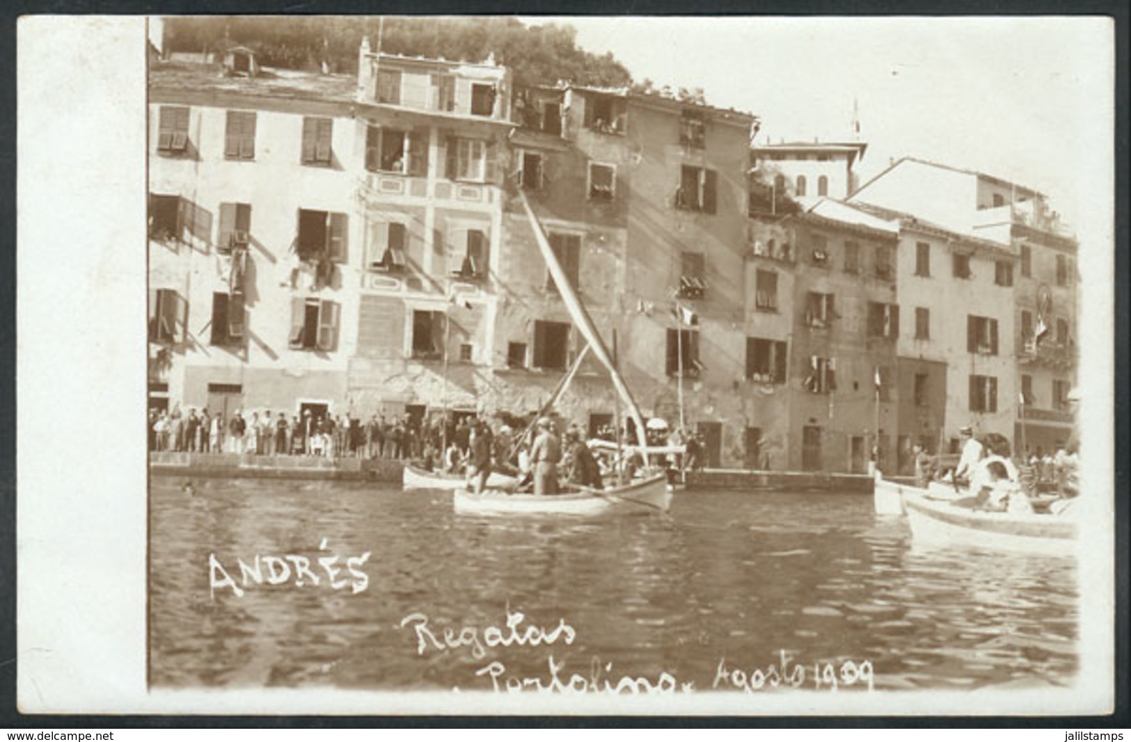 1185 ITALY: PORTOFINO: Regattas, Boats, Real Photo PC August 1909, VF Quality - Autres & Non Classés