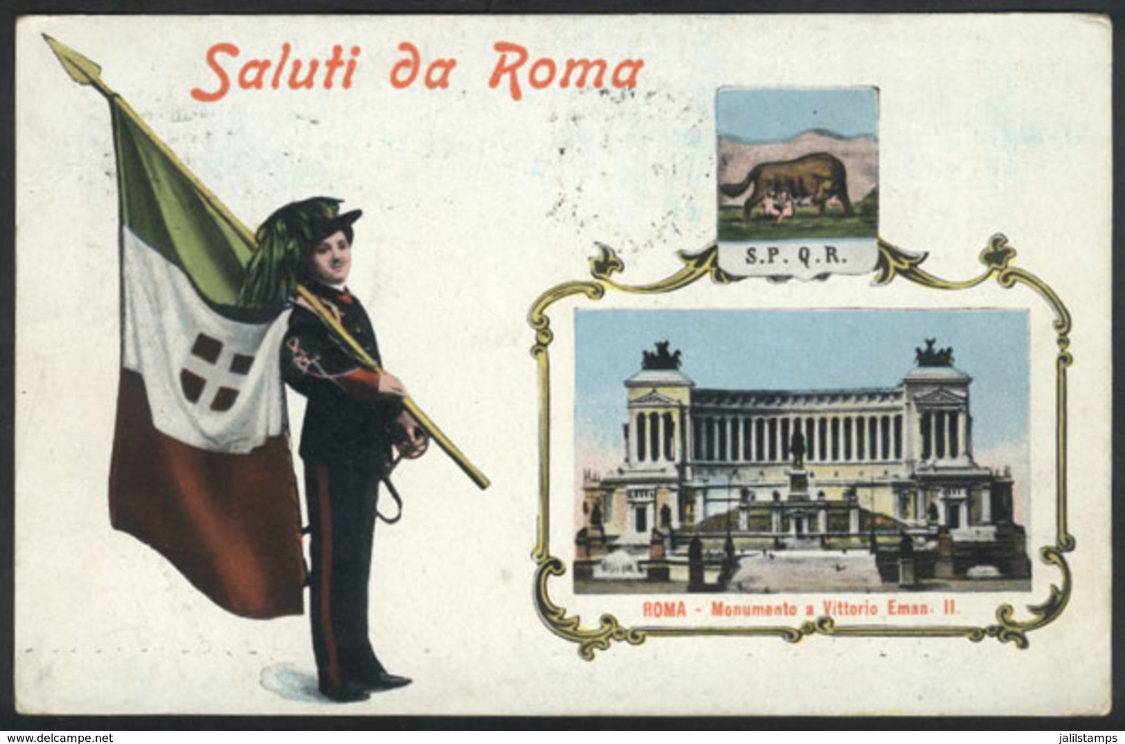 1193 ITALY: ROMA: Monument To Vittorio Emanuele II, Flag, Circa 1914 (stamp Missing), Fine - Autres & Non Classés