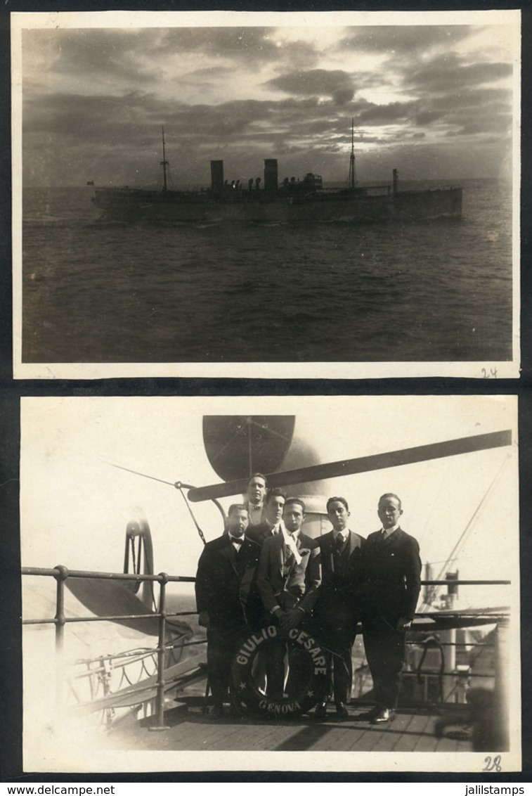 1232 ITALY: Photograph Of Steamer SS "Giulio Cesare" And Of A Group Of People Aboard The S - Publicité