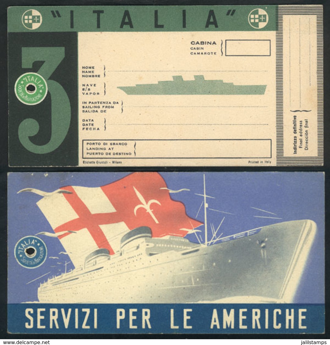 1234 ITALY: Luggage Label Of Ship "Italia", Societa Di Navigazione Genova, Unused, Circa 1 - Publicité