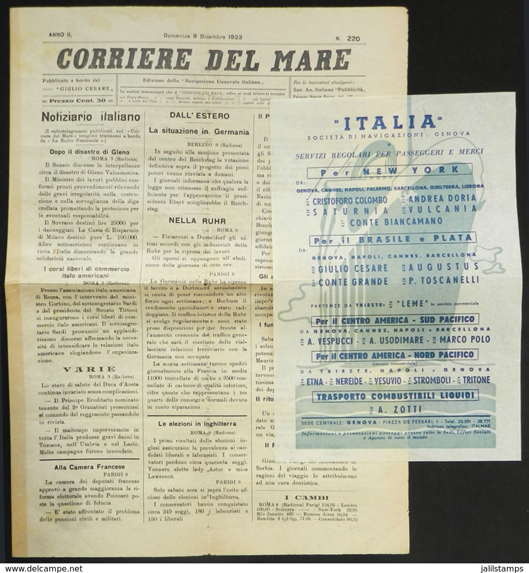 1236 ITALY: Advertising Leaflet Of "Societa Di Navigazione Italia" (Genova) + Newspaper "C - Publicité