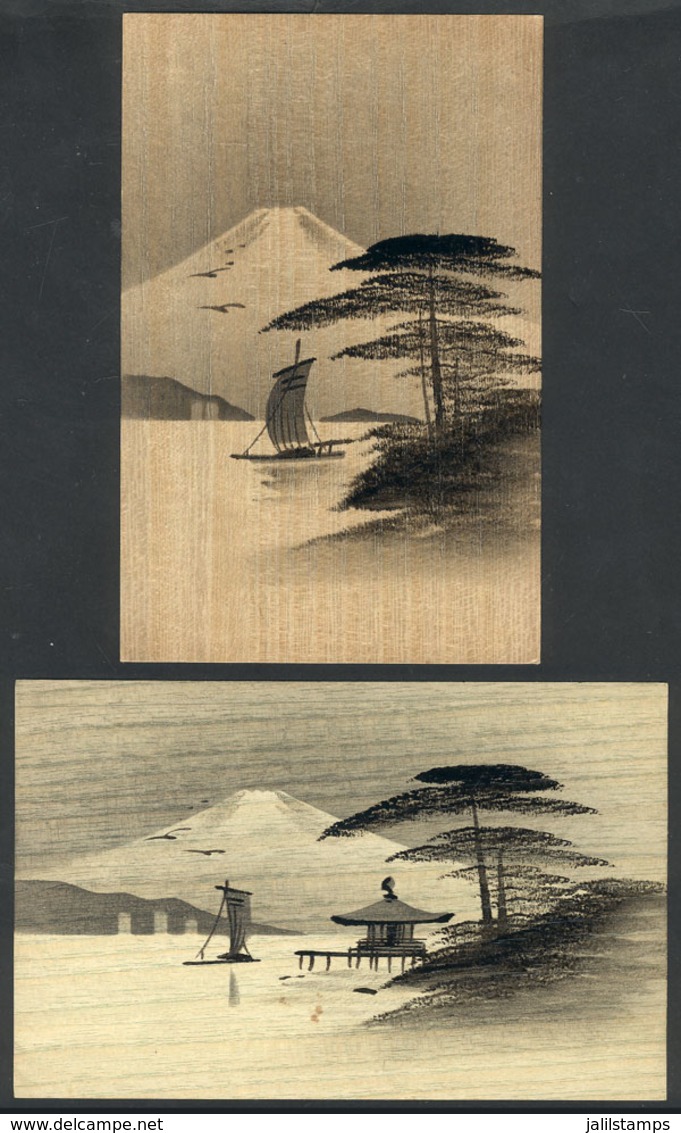 1256 JAPAN: MOUNT FUJI: 2 PCs With Nice Views, Circa 1925, Printed On Wood, Excellent Qual - Other & Unclassified