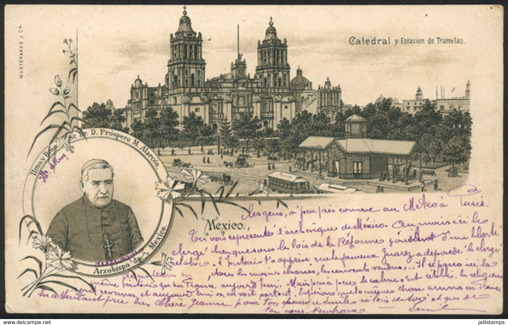 1295 MEXICO: MEXICO: Cathedral, Tram Station And Portrait Of The Archbishop, Dated 1907, V - Mexique