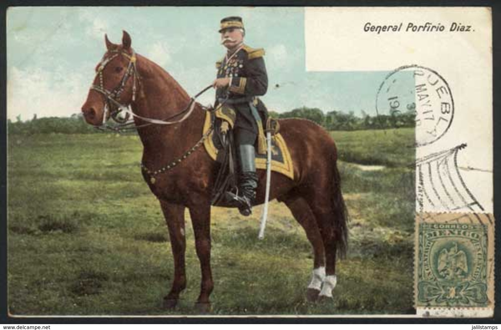 1320 MEXICO: General Porfirio Diaz On Horse, Ed. Jacobo Granat, Used In 1903, VF! - Mexiko