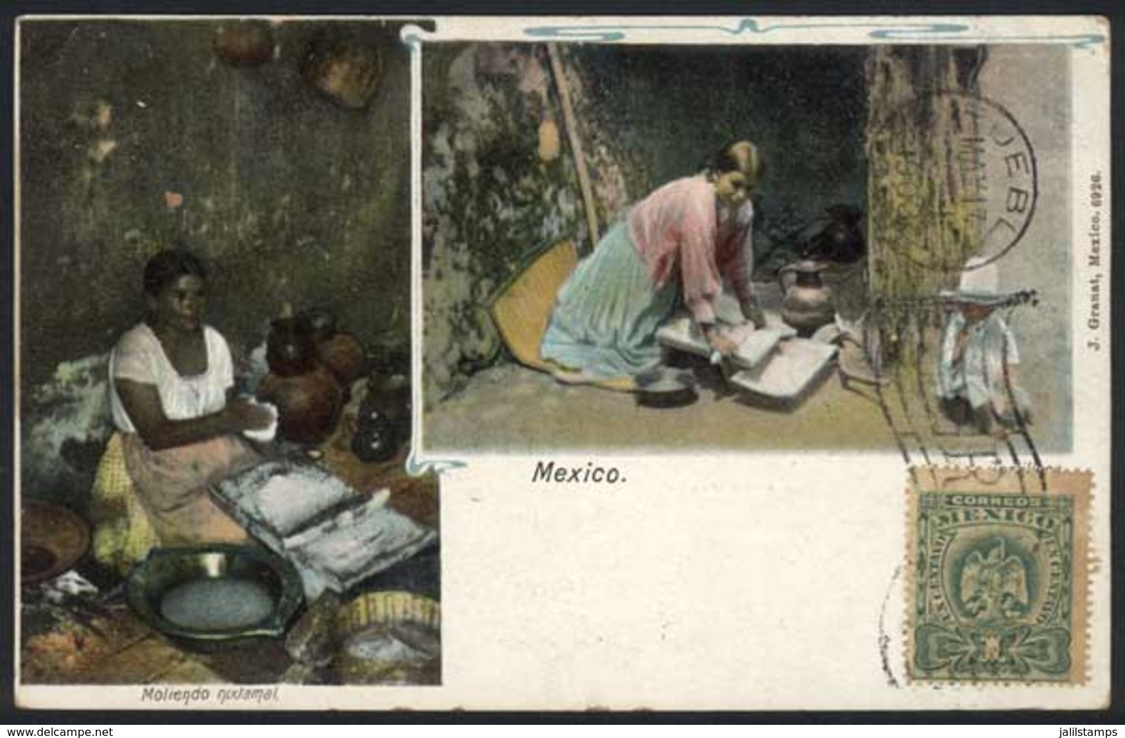 1322 MEXICO: Women Making Tortillas And Grinding Nixtamal, Ed. Jacobo Granat, Used In 1903 - Mexico