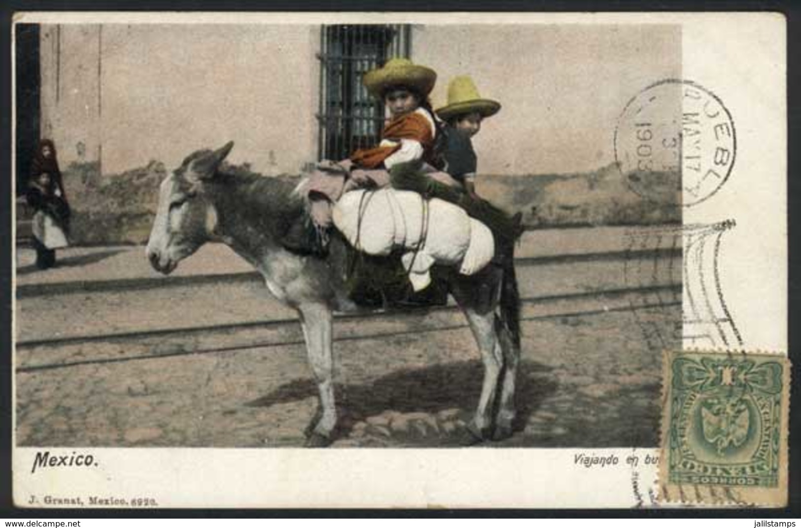 1326 MEXICO: Children Riding A Donkey, Ed. Jacobo Granat, Used In 1903, VF! - Mexico