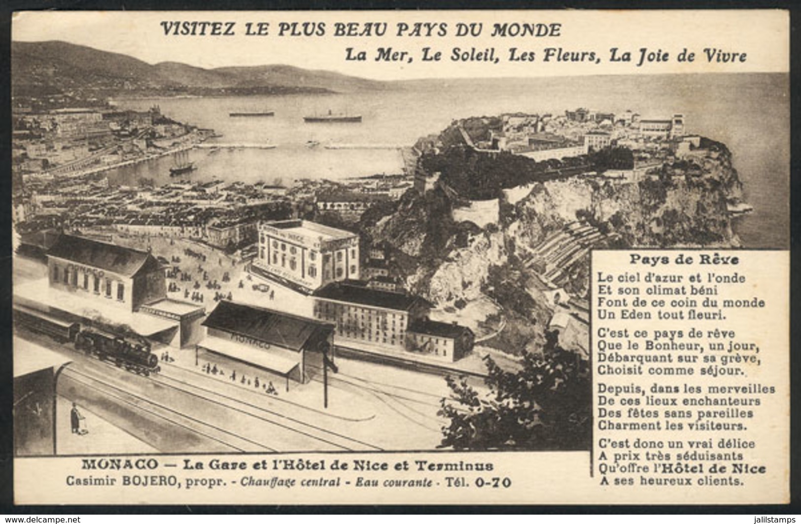 1328 MONACO: Panorama, Railway Station & Hotel De Nice, General View, Ed. Orsat, Unused An - Autres & Non Classés