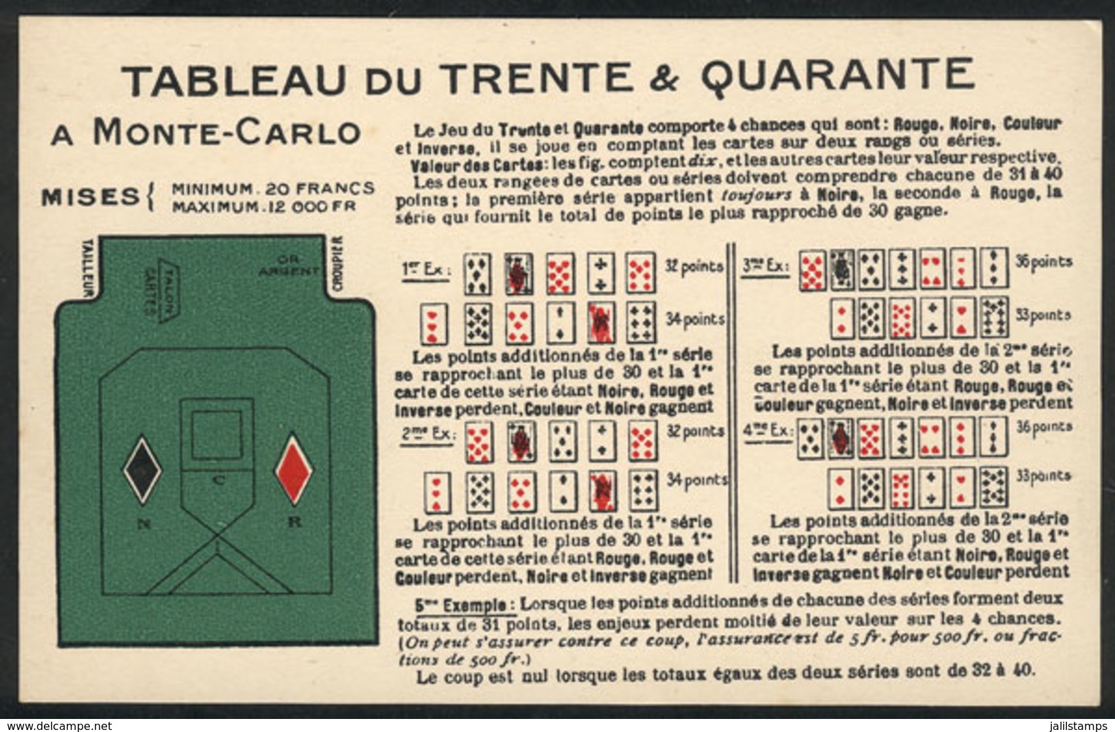1329 MONACO: Thirty Four Card Game, With Description Of The Rules, Unused And VF - Autres & Non Classés