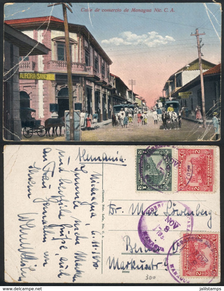 1338 NICARAGUA: MANAGUA: Comercio Street, Carriages, Ed. Cisneros, Used In 1930, Minor Fau - Nicaragua