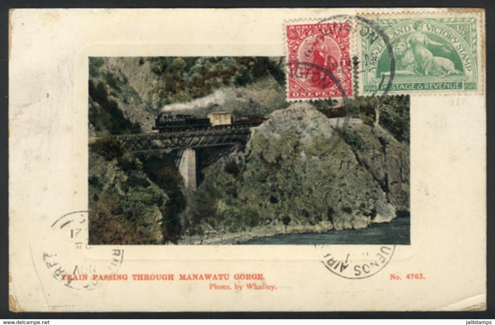 1347 NEW ZEALAND: Train Passing Through Manawatu Gorge, Sent To Buenos Aires In 1921, Thin - New Zealand