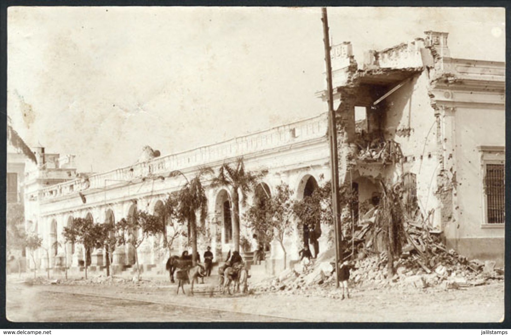 1369 PARAGUAY: Real Photo PC Showing Damages To The Police Station, Dated 1909, Fine Quali - Paraguay