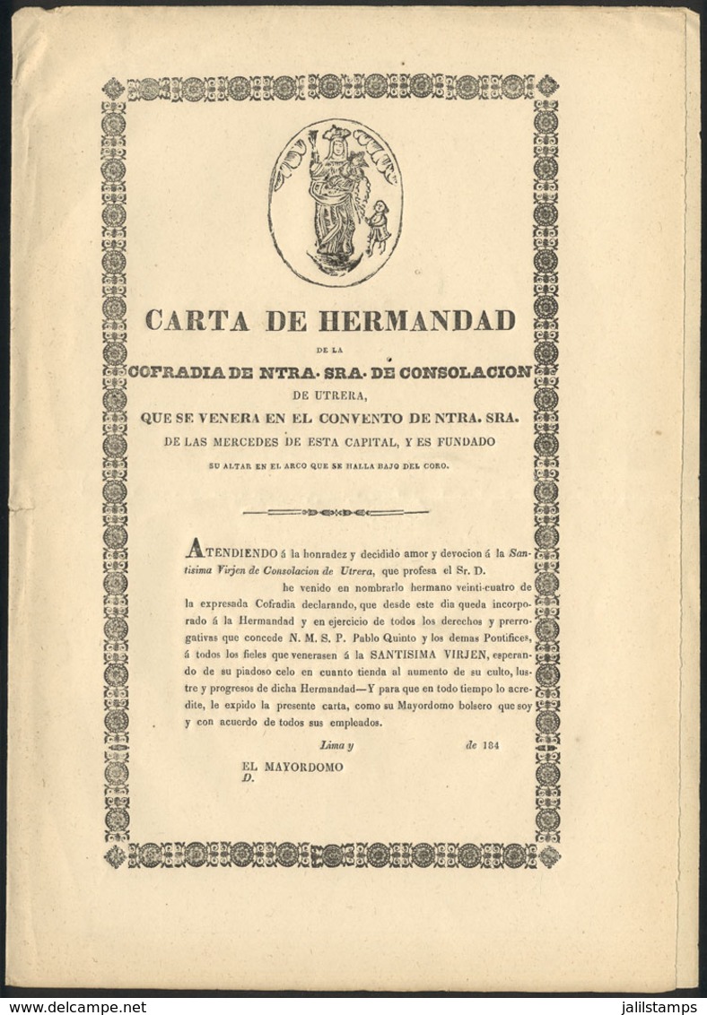 1419 PERU: Circa 1840: Document Of The Brotherhood Of N.S. Consolación De Utrera, Mercedes - Historische Dokumente