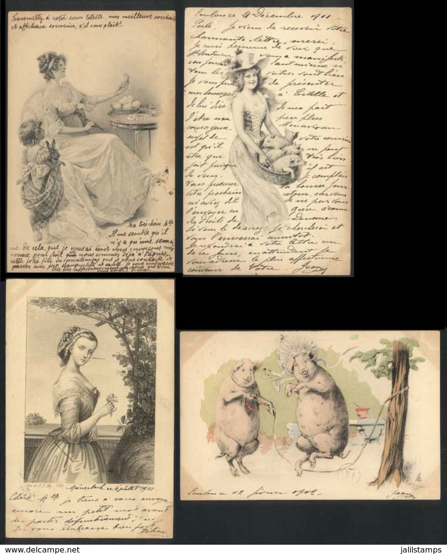 1439 ARTISTIC POSTCARDS: 4 Very Old Artistic PCs, Some Signed By The Illustrator, Excellen - Unclassified