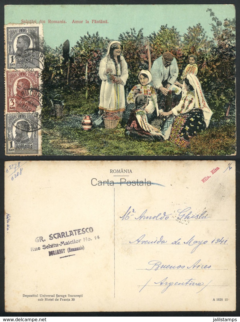 1443 ROMANIA: Family In Typical Costumes, Sent To Buenos Aires In 1919, VF Quality - Roumanie