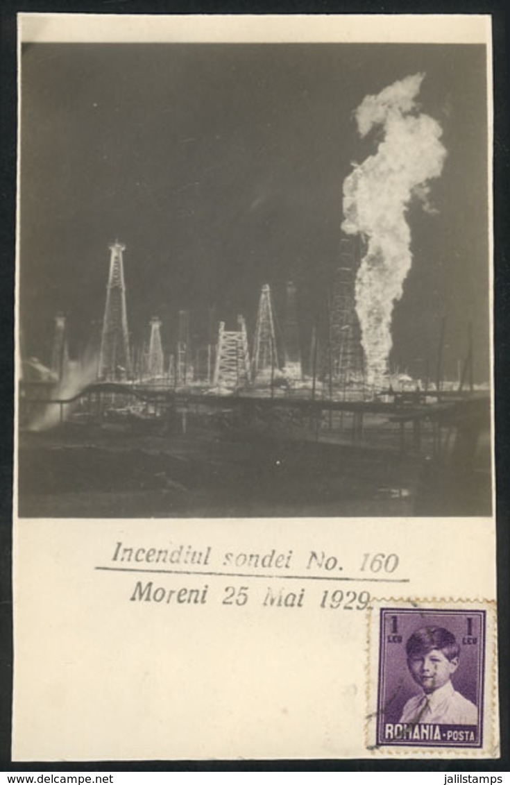 1445 ROMANIA: Oil Well On Fire, Used PC Of VF Quality - Romania