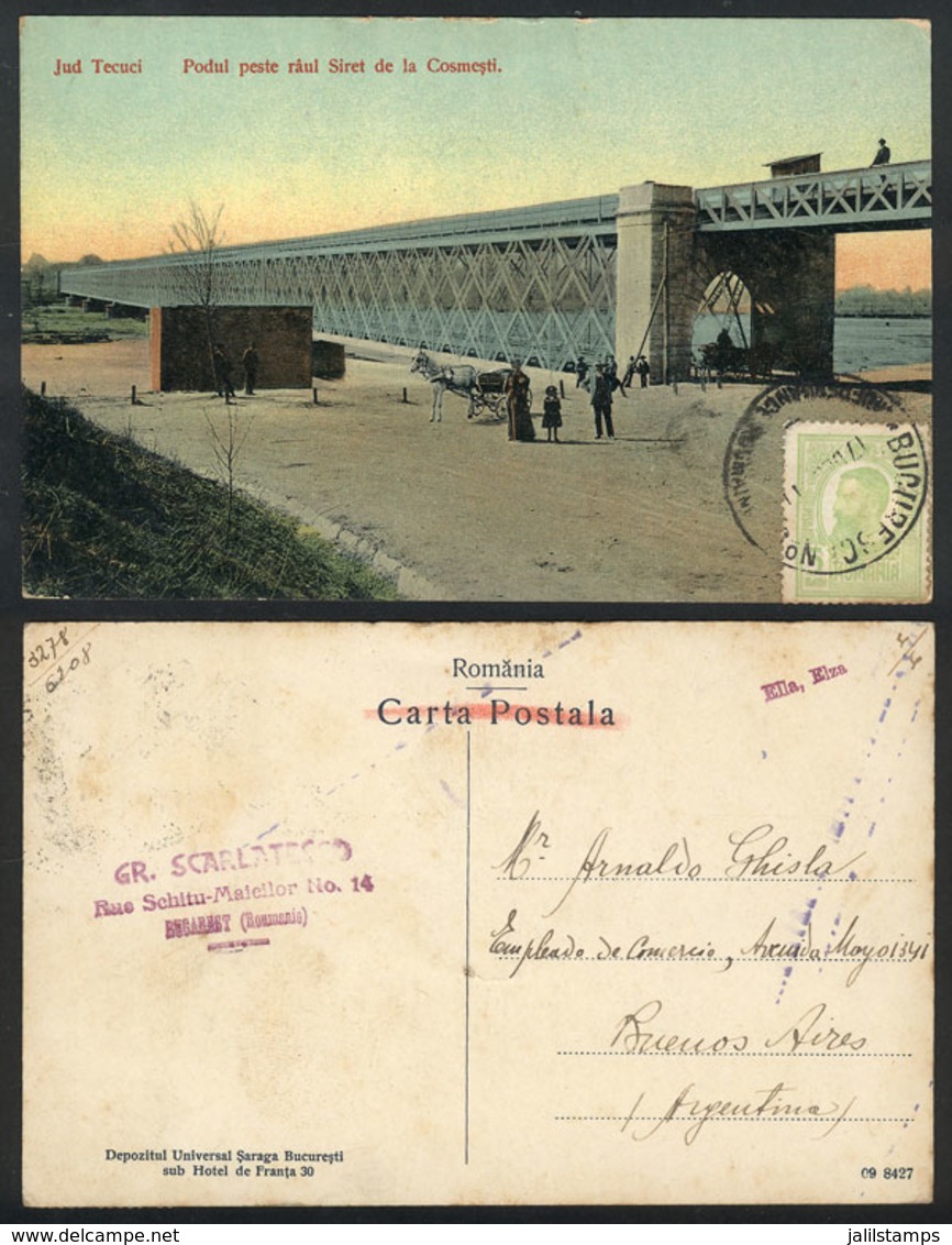 1451 ROMANIA: TECUCI: Railway Bridge Over The Siret River, Sent To Buenos Aires In 1911, V - Romania