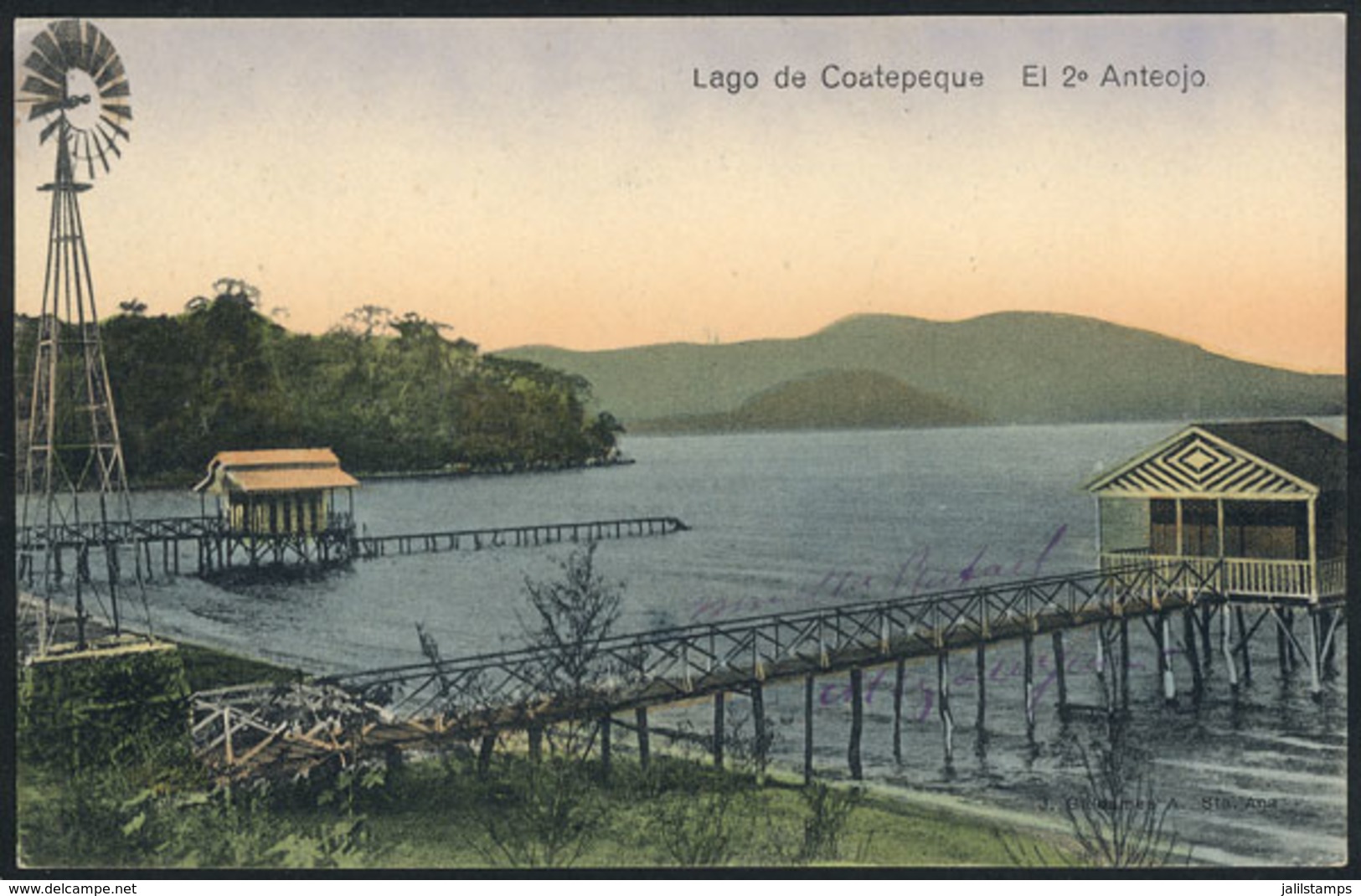 1464 EL SALVADOR: Coatepeque Lake, Piers, Windmill, Ed.Galdames, VF Quality! - El Salvador