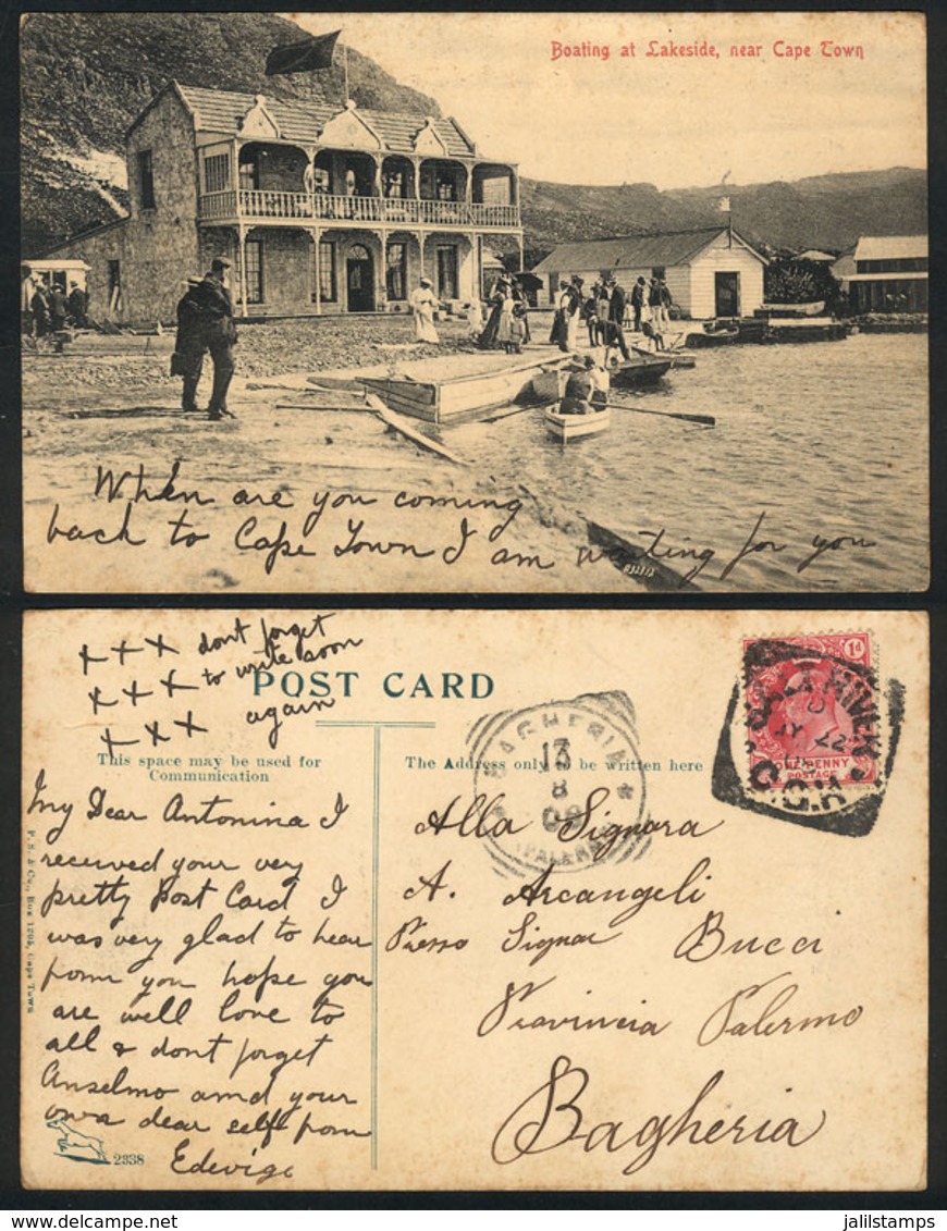 1482 SOUTH AFRICA: Boating At Lakeside, Near Cape Town, Ed. P.S., Sent To Bagheria In 1908 - Afrique Du Sud