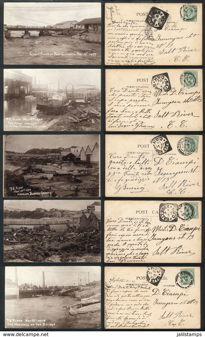 1489 SOUTH AFRICA: PORT ELIZABETH: 5 PCs With Images Of The Great Flood Of November 1908, - Afrique Du Sud