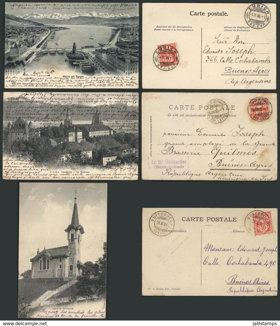 1493 SWITZERLAND: 3 PCs With Views Of Zürich, Lausanne And Vuiteboeuf, Used In 1905/6, NIC - Lausanne