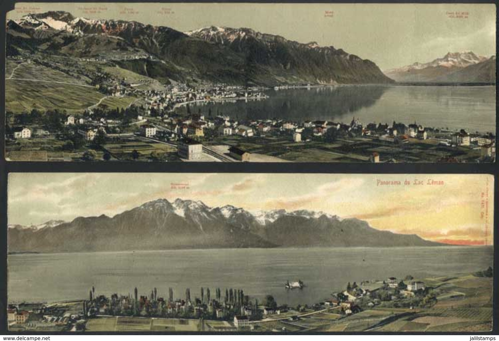 1499 SWITZERLAND: LAC LEMAN: Panorama, QUADRUPLE Postcard (cut In Halfs, And Top Left Corn - Other & Unclassified