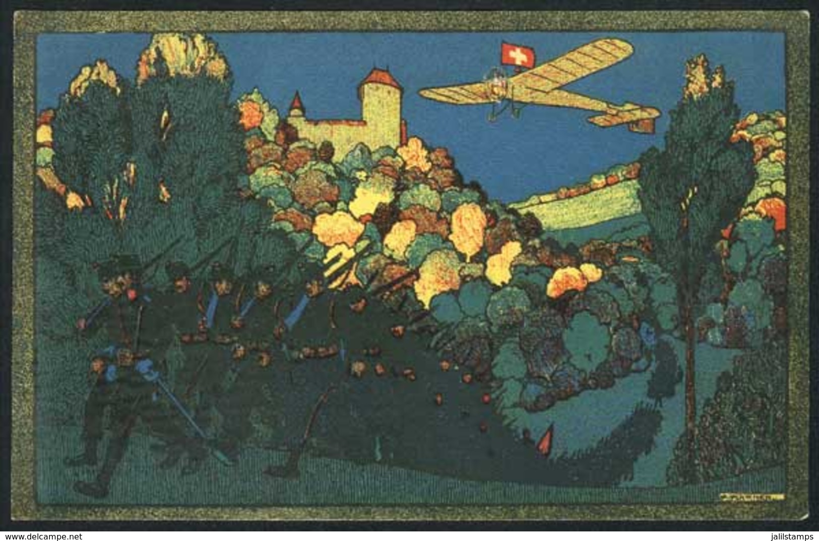 1507 SWITZERLAND: Schweizerische Nationale Flugspende 1913, Im Manöver: O. Plattner, Unuse - Risch-Rotkreuz
