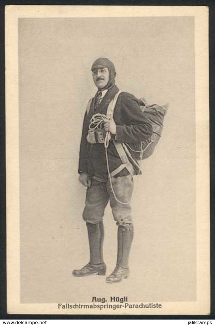 1509 SWITZERLAND: Circa 1920, Parachutist Aug. Hügli, Unused, Excellent Quality, Rare! - Other & Unclassified