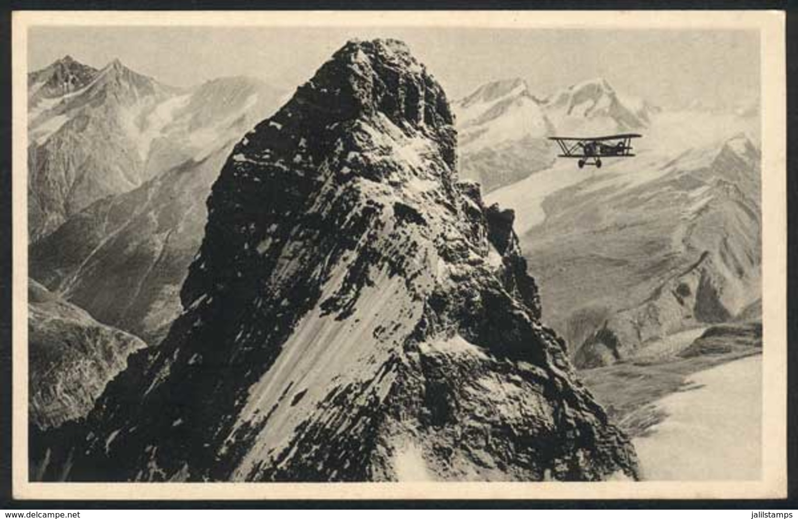 1512 SWITZERLAND: Postcard With Of A Biplane Flying Near Matterhorn, II International Avia - Matt