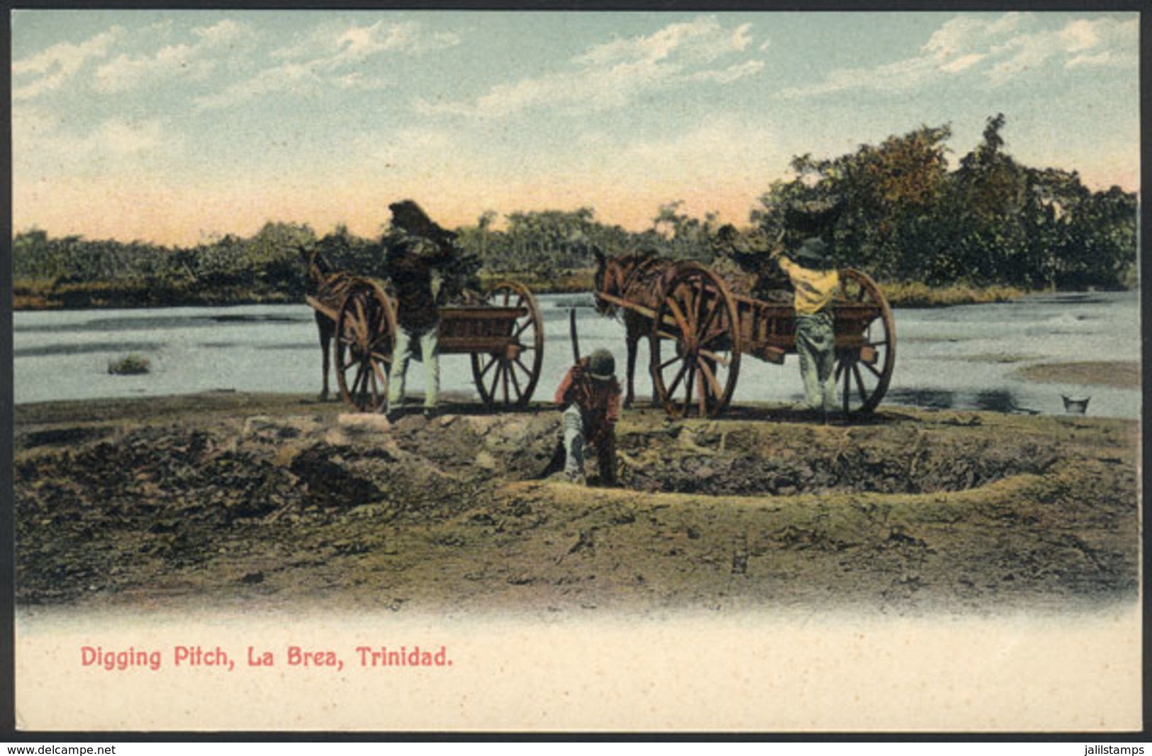 1520 TRINIDAD: La Brea, Digging Pitch, Men Loading Asphalt Onto Carts, VF Quality! - Trinidad