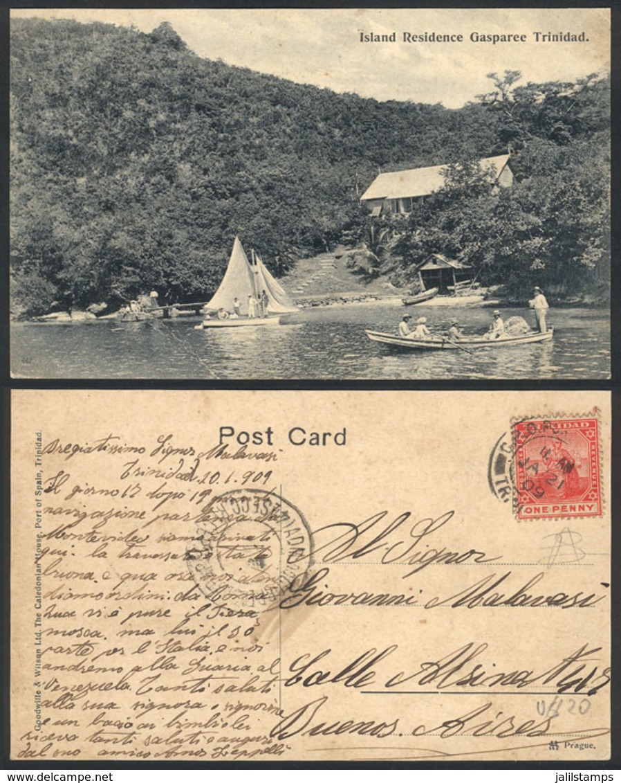 1522 TRINIDAD: Gasparee: Island Residence, Boats, Used In 1909, Light Crease, Fine Quality - Trinidad