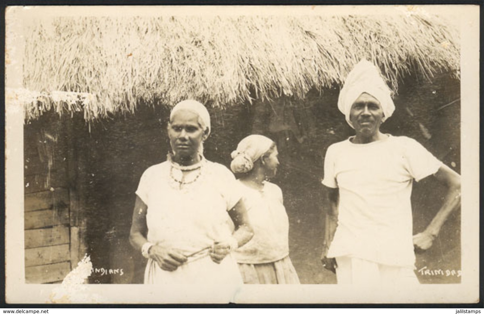1523 TRINIDAD: Old Real Photo PC With View Of Indian Man And Women, Minor Defects On Front - Trinidad